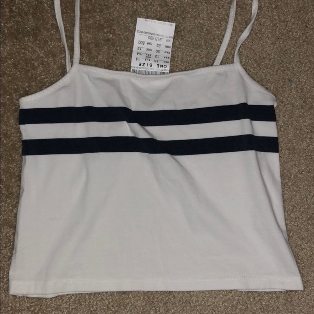 White and navy blue brandy top
